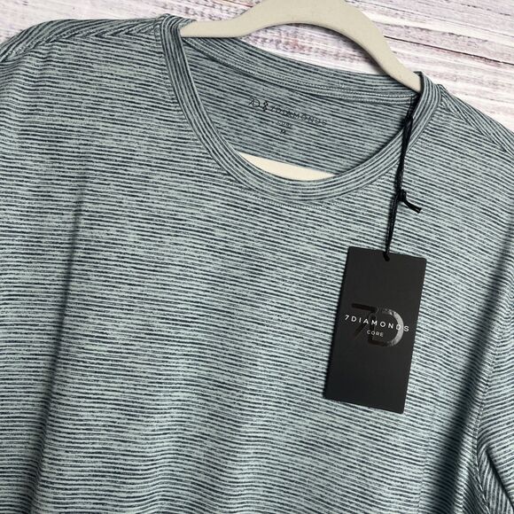 7 Diamonds Shirt Mens Med Mint Black Striped Core Crewneck Tee Performance NWT - Picture 1 of 10